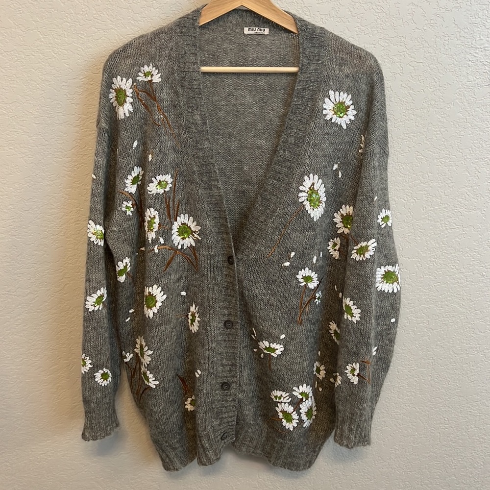 Authentic! Miu Miu sequin-embroidered oversized cardigan